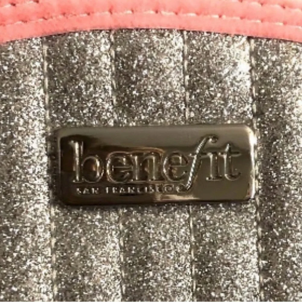 Benefit Glittery Silver Bag with Pink Trim - Picture 2 of 4